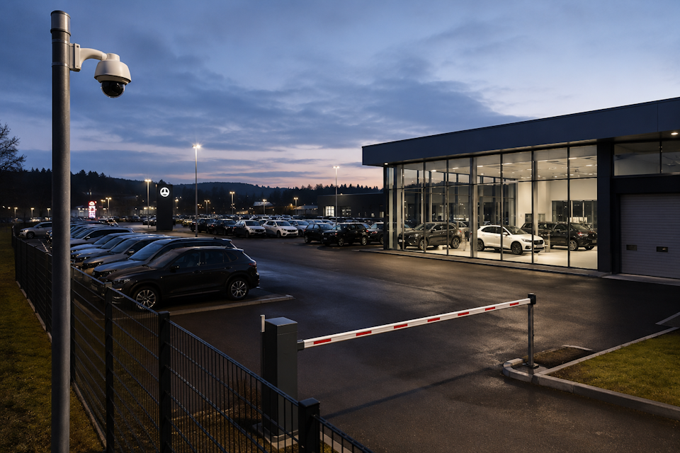 Sikkerhet for bilforhandlere – kameraovervåking, innbruddsalarm, adgangskontroll og safe