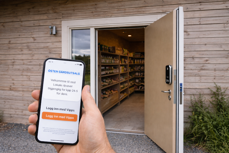 Selvbetjent butikk med trygg identifisering og Yale Doorman